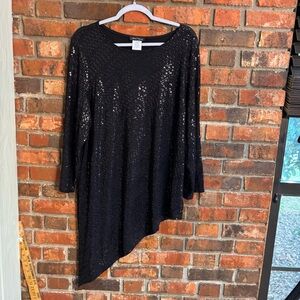 Slinky Brand womens sequin asymmetrical tunic party top black 2X